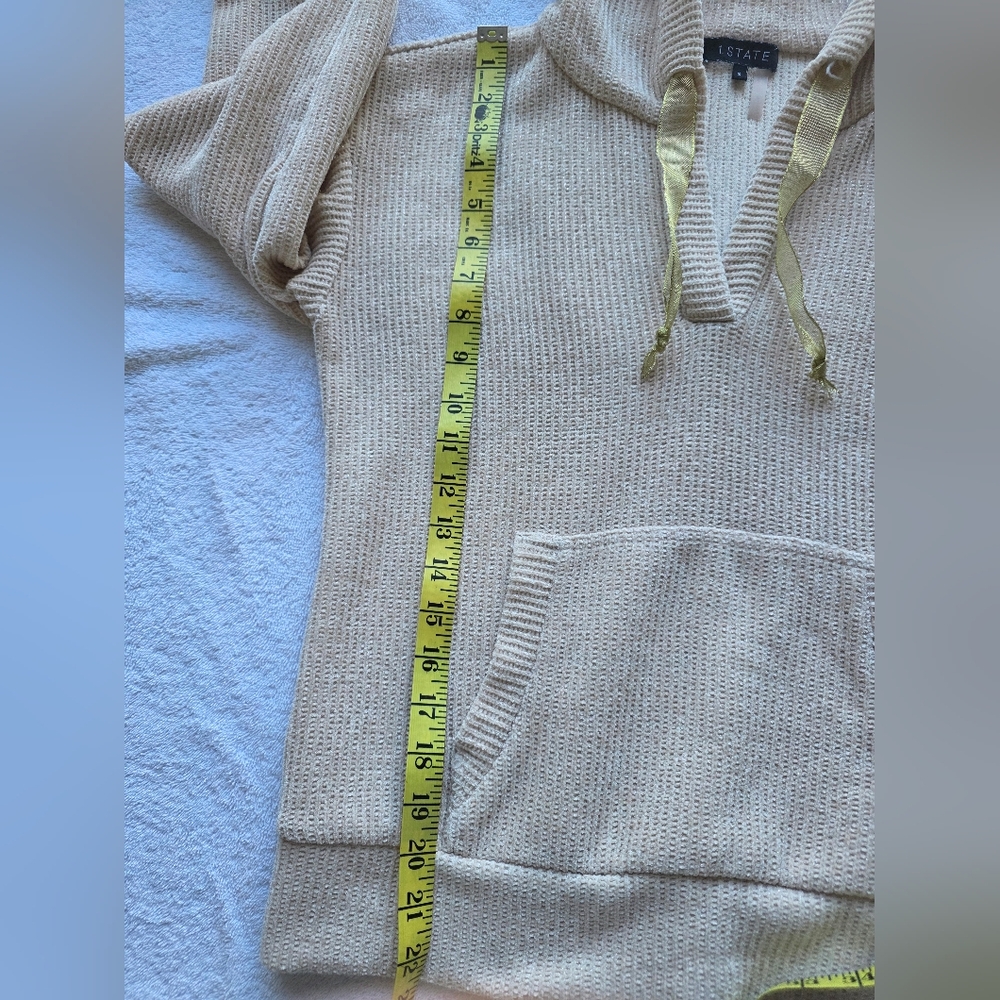 1.STATE Beige Hooded Waffle Knit Pullover Sweater with Pocket – Size S - Picture 7 of 9